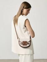 Bolso bandolera tipo bandolera para mujer con correa ajustable y cierre - Marrón sólido/marrón claro o negro, herrajes en tono dorado, diseño minimalista de patchwork, herrajes en tono dorado, forro - Bolso informal para el día a día para el trabajo, comp - details 2