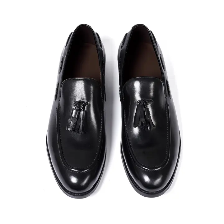 Zapatos casuales de un pedal con punta puntiaguda de piel de vaca genuina para hombres, zapatos de vestir. - 1