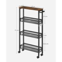 Carro de 4 Niveles, Carro Estrecho de Cocina con Ruedas, con Asa, para Espacio Reducido, 22 x 45,4 x 77 cm, para Cocina, Baño, Salón, Estudio, Marrón Rústico y Negro - details 10