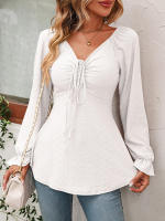 Blusa acampanada de manga larga con cuello en V para mujer, camiseta Sexy con cordón en la cintura, Tops elegantes para primavera y otoño, 2023 - details 10