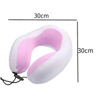 Almohada de algodón con memoria para el cuello en forma de U con pequeñas rayas de celosía, pequeña y ligera, adecuada para viajes, colchón de aire suave y cómodo, 1 color aleatorio - details 2