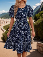 Nuevo vestido con cordones y manga corta abombada con cuello redondo y estampado de puntos - details 1