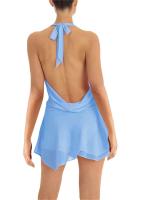 2024 nueva moda mujer otoño tirantes cortos color sólido sin mangas espalda descubierta vestido con cuello colgante - details 1