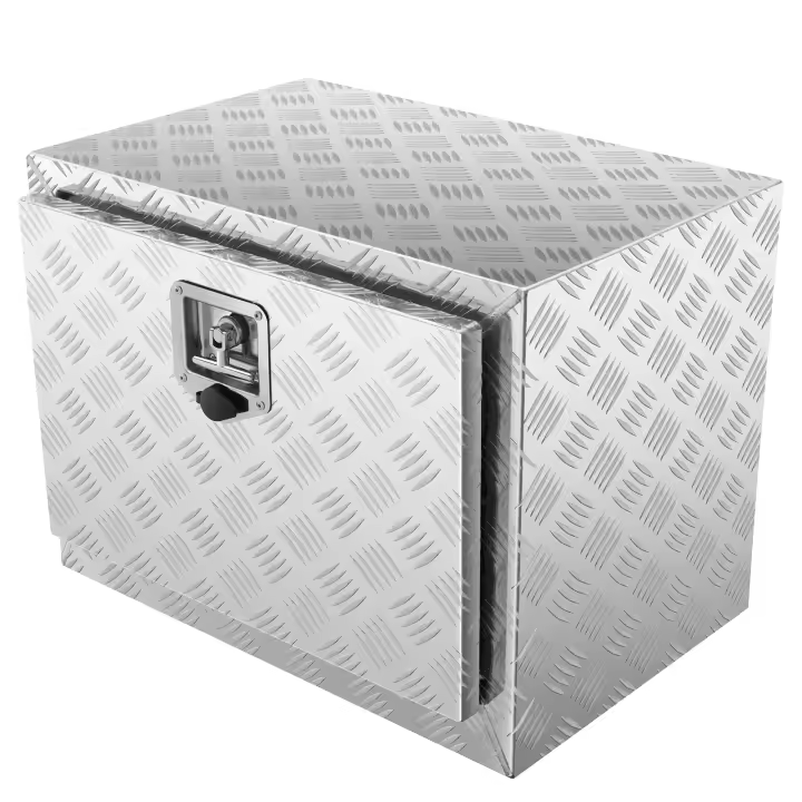SucceBuy Caja para camión debajo de la carrocería, almacenamiento de herramientas con placa de diamante de aluminio resistente, caja de remolque impermeable con cerradura - 1