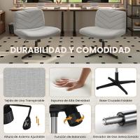 Silla de Oficina sin Reudas, Silla Piernas Cruzadas con Función Mecedora, Silla de Escritorio Ancha para Juegos, Silla de Maquillaje sin Brazos para Casa, Marfil - details 34
