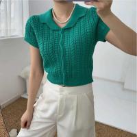 Top de Punto de Seda de Hielo Hueco Cuello Cuadrado Suave, Manga Corta, Versión Coreana Versátil - details 5