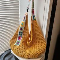 Bolso de mano de ganchillo de gran capacidad para mujer, bolsa tejida hueca ligera de estilo étnico, con correa bordada, tejido de algodón - details 24
