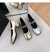 Zapatos sencillos con punta cuadrada y tacón grueso de nuevo estilo, zapatos plateados de tacón medio para mujer - details 22