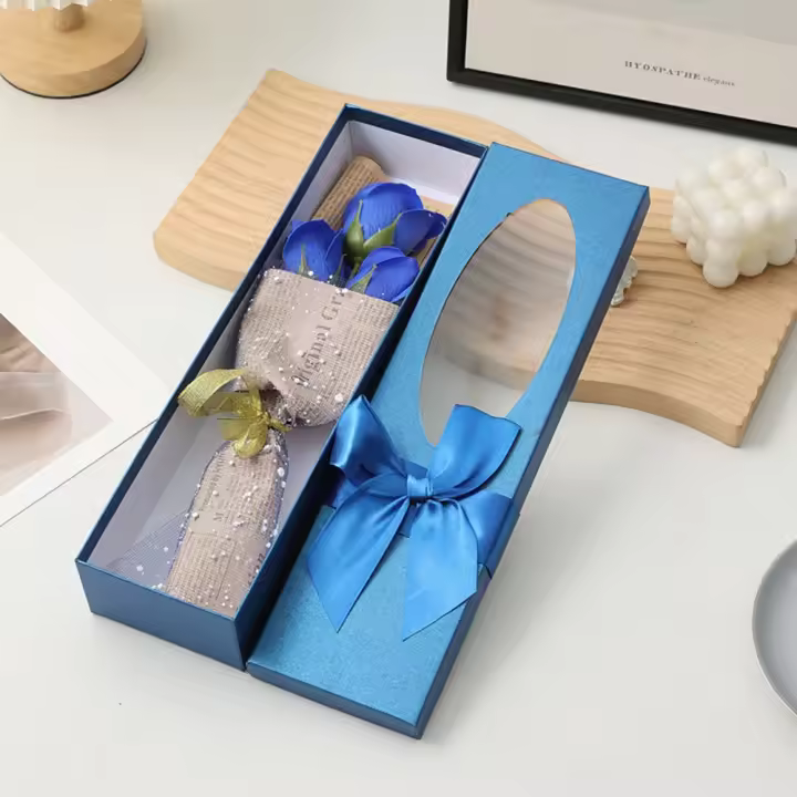 Bonito ramo de rosas romántico, regalo hecho a mano, caja de regalo de flores para Festival, elegante ramo de lazo, decoración de aniversario - 1