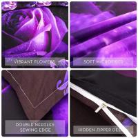 Juego de Cubierta de Edredón con Flores Moradas 3/4 Piezas en Rojo y Negro con Sábana Plana y Ropa de Cama de Lujo para Mujer y Niña - details 15