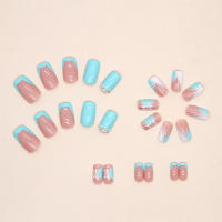 Kit de Uñas Artificiales Medio con Cubierta Completa Arte de Uñas Azul Verde con Pegamento - details 1