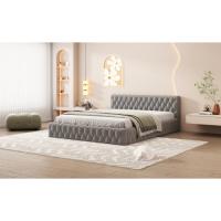 Cama tapizada Cama doble juvenil 140 x 200 cm, fabricada en terciopelo agradable para la piel, gris (Sin colchón) - details 5