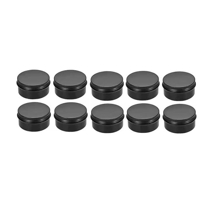 Tarros vacíos redondos de aluminio, latas de acero de Metal con rosca superior, caja de latas de bálsamo labial, contenedores cosméticos, color negro, 80Ml, 10 paquetes - 1