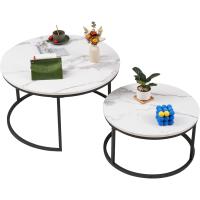 Mármol Blanco con Estructura de Metal Negro, Mesa Auxiliar Redonda para salón, Dormitorio, balcón - details 0