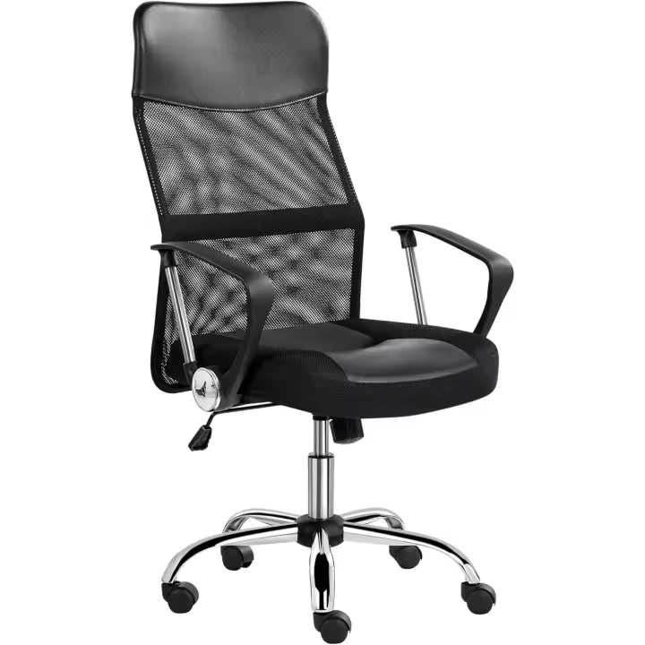 Silla de Oficina Ergonómica Yaheetech Altura Ajustable, Resalto Alto, Función de Equilibrio, Mesa Giratoria de Malla y Polipiel Artificial - 1