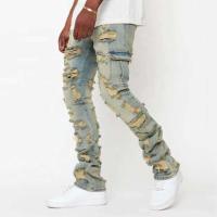 Topshow, artículos en forma de trompeta rasgados de mezclilla italiana, jeans apilados Deming para hombres - details 6
