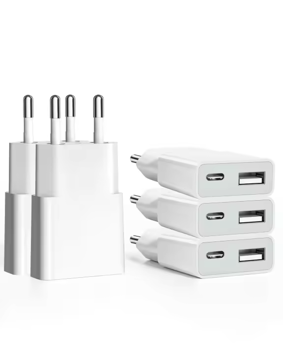 Paquete de cargador USB delgado de 5W, fuente de alimentación de 5V, 1A, 2 puertos USB C + adaptador de enchufe USB A, adaptador de enchufe para iPhone, lector de libros electrónicos, Xperia, MP3 smartphone blanco - 1