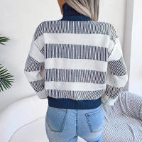 Suéter a rayas de manga farol para mujer, Jersey informal de punto con cuello alto, novedad de otoño e invierno, 2023 - details 2