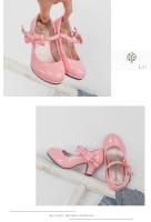 Zapatos de cuero de princesa brillante para niñas, zapatos de vestir de PU con pajarita para Ballet, tacones altos informales para niños, primavera y otoño - details 3