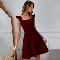 Vestido corto con cuello cuadrado y tirantes para mujer, traje de verano, Color liso, espalda descubierta - details 7
