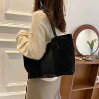 Bolso de mano de gran capacidad con superficie de gamuza para mujer, bolso de mano de ocio de moda coreana, bolso de mano con empalme de colisión de colores vintage - details 3