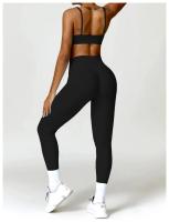 Conjunto de Yoga para Mujer de Cintura Alta Secado Rápido para Correr Fitness 2 Piezas Traje Deportivo sin Mangas de Nylon con Lining - details 5