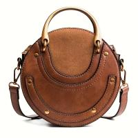 Bolso de hombro tipo bandolera redondo pequeño de nailon caqui profundo estilo europeo vintage para mujer - Cierre de cremallera, correa fija, versátil para ocasiones informales y formales, regalo de San Valentín, diseño minimalista, forro de poliéster - details 2
