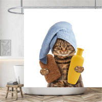 Cortinas De Ducha divertidas para baño, decoración con ganchos, impermeables, 3D tela De poliéster, lindo gato, dinosaurio - details 11