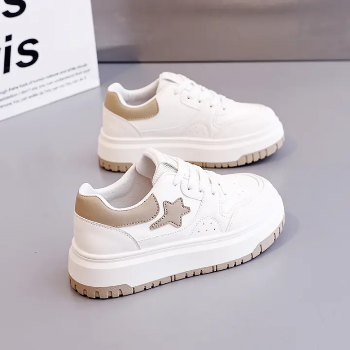 Zapatos Blancos De Cuero Con Plataforma De Zapatos De Mujer, Nuevos Zapatos Deportivos Casuales De Moda - 1