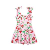 TRAFZA-Vestido corto sin hombros con estampado de frutas para mujer, minivestido elegante con cremallera, informal, con lazo, sin mangas, Verano - details 3