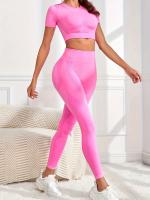 Conjunto Deportivo De 2 Piezas, Top De Yoga De Manga Corta Y polaina De Entrenamiento Para Correr De Cintura Alta, Ropa - details 26