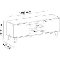 Mueble TV Moderno para Sala de Estar 2 Puertas y Baldos Centrales Acabado en Roble y Blanco - details 2