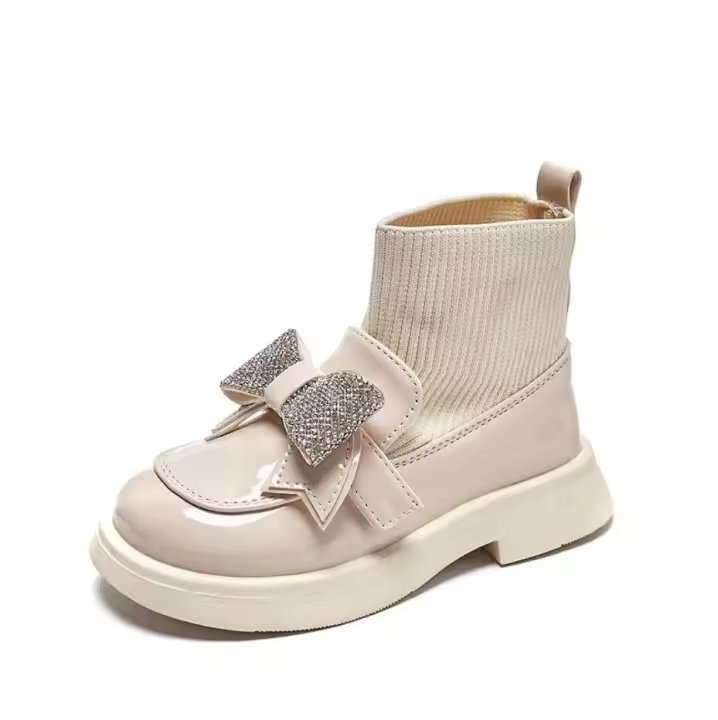 Botas cortas para niños nuevas de cuero de lona de caña alta de otoño e invierno - 1