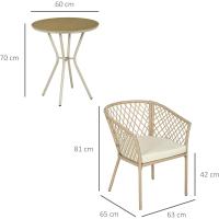 Juego de Muebles de Jardín de Ratán Conjunto de Mesa y 2 Sillas Piezas Extraccibles para Exteriores Terraza Césped Balcón Caqui - details 4