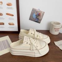 Gao Yan dos zapatos de lona de medio arrastre de las mujeres delgado verano nuevo nicho de un pedal versión coreana de plataforma zapatos blancos - details 2