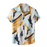 Camisa de botones de manga corta con estampado de lino y algodón - details 4