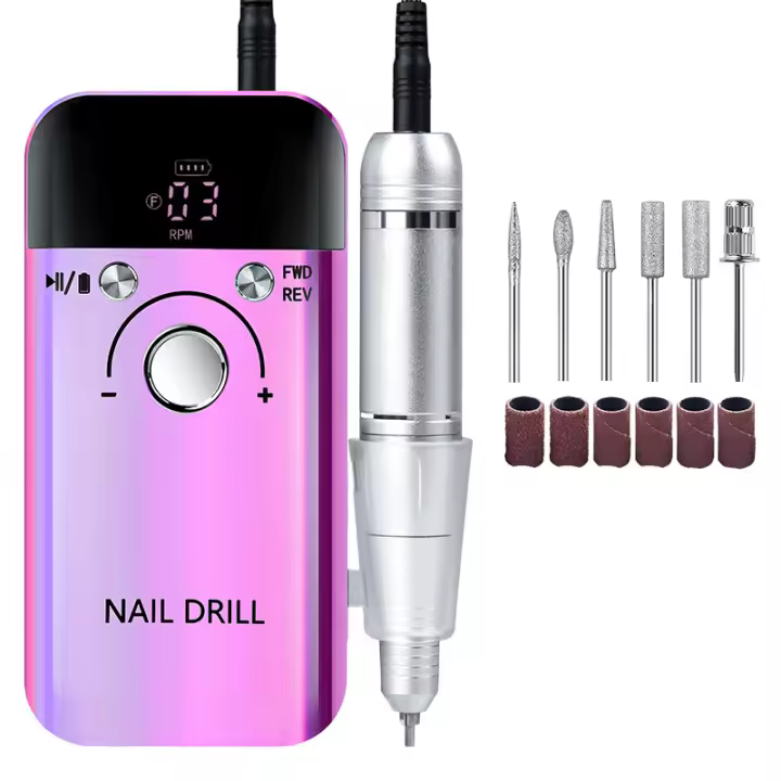 Taladro de uñas eléctrico profesional 45000 RPM, kit de taladro de uñas recargable, lima de uñas eléctrica portátil con 6 puntas para uñas acrílicas, pulido de gel, eliminación de salones de máquina de taladro de uñas de 2000 mAh - 1