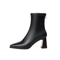 Zapatos de mujer de gran tamaño, tobillo de tacón de bloque cuadrado con cremallera, botas elásticas finas francesas - details 0