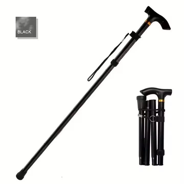 Collapsible Walking Stick, Adjustable Folding Trekking Pole With Comfortable T Handles - 1