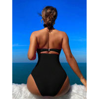 Nuevo traje de baño para mujer, traje de baño de una pieza de cintura alta de Color sólido, Bikini - details 16