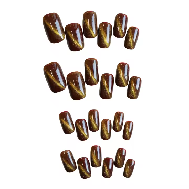 Uñas postizas de ojo de gato para mujer, uñas artificiales de resina de longitud media con purpurina para principiantes, decoración práctica de uñas - 1