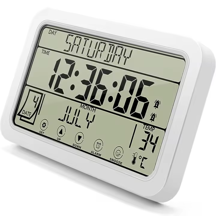 Reloj de pared digital, reloj digital con pilas, reloj de escritorio de 8 pulgadas con temperatura, humedad, día y fecha para oficina en casa - 1