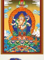 Blanco Mahagala Xizang de seis brazos pintura colgante Prade tela enmarcada a mano impresa hilo dorado Thangka mediano - details 2