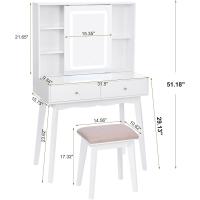 Tocador de Maquillaje con Luz, Brillo Ajustable, Mesa Cosmética con Espejo Deslizante, Tocador Pequeño con Taburete 2 Cajones Blanco EFST15M - details 7
