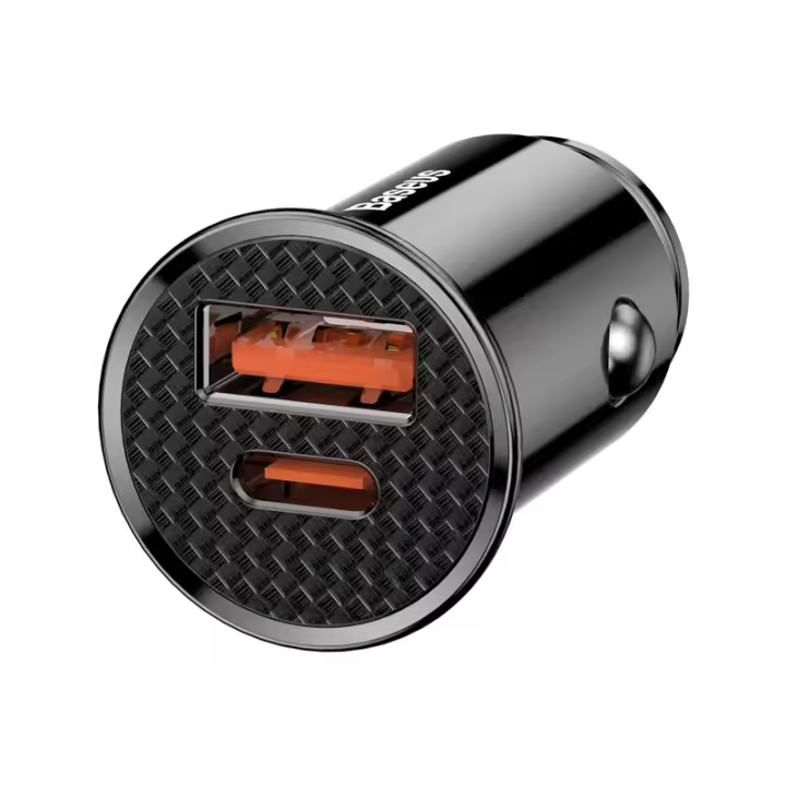 Baseus-cargador de coche de carga rápida, dispositivo Circular de plástico, USB Dual + tipo C, 30W, QC3.0 - 1