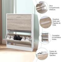 Mueble zapatero de 12 pares - Estantería de gran capacidad para vestíbulo o pasillo - (ancho) 60 x (profundidad) 24 x (alto) 80 cm - Madera clara blanca - details 78