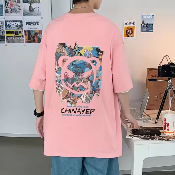 Camiseta Casual de Verano para Hombres Estilo Graffiti de Diablo Algodón Moda Ins Casual - 1