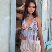 BUNO-Camiseta sin mangas con cuello en V para mujer, Top Sexy con cuello Halter, Rosa francés, moda Irregular, diseño fino, novedad de verano - details 4