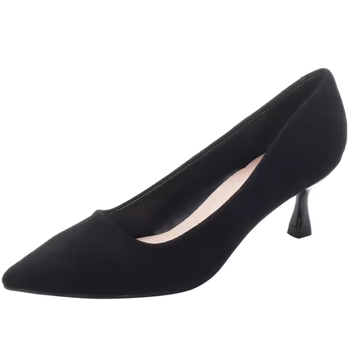 Tacones altos de mujer 2025 nuevo verano negro tacones delgados punta puntiaguda boca ligera gamuza profesional temperamento versátil solo zapatos de mujer - 1