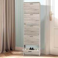 Mueble zapatero de 12 pares - Estantería de gran capacidad para vestíbulo o pasillo - (ancho) 60 x (profundidad) 24 x (alto) 80 cm - Madera clara blanca - details 50